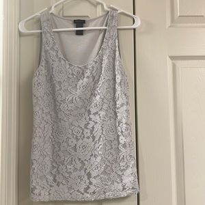 Ann Taylor Factory Light Grey Lace Shell